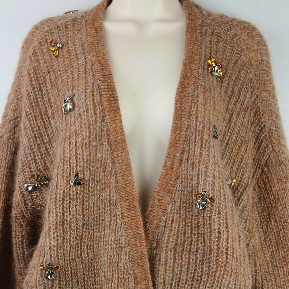 Anthropologie Charlie & Robin SZ M Brown Mohair Angora Wool Sweater Crystals - Picture 3 of 6